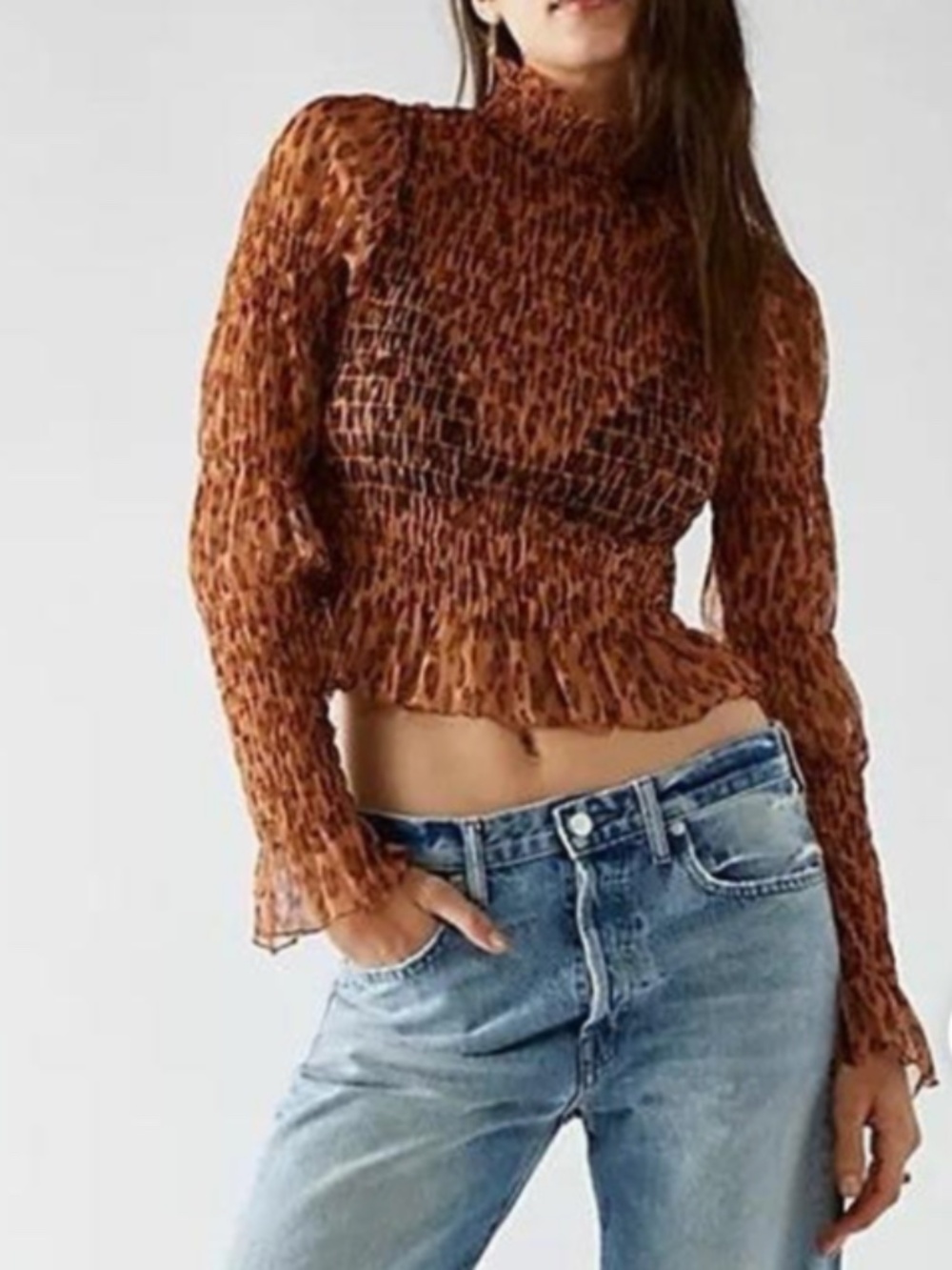Free People Hello There Top Leopard Print Mesh Top - S